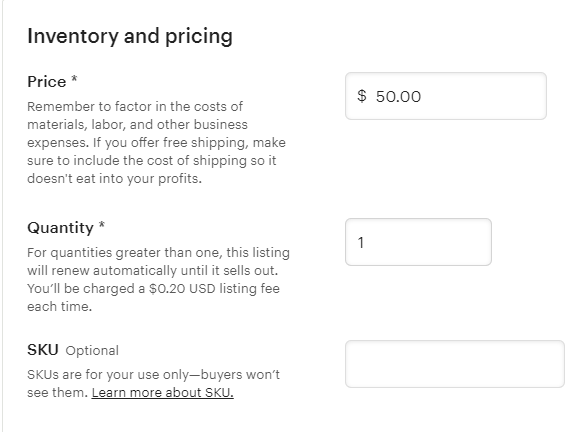 inventory and pricing