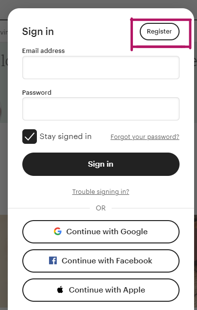 choose one option either sign in or register to create your account 