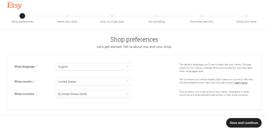 choose your etsy shop preference 